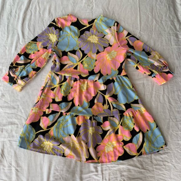 Who What Wear Long Sleeve Bright Floral Babydoll Long Sleeve Dress with Pockets - Picture 2 of 4